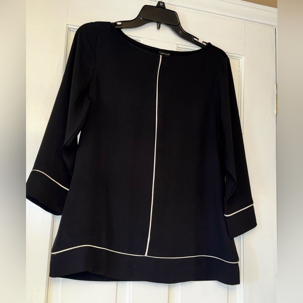 Ann Taylor Black Blouse with White Trim